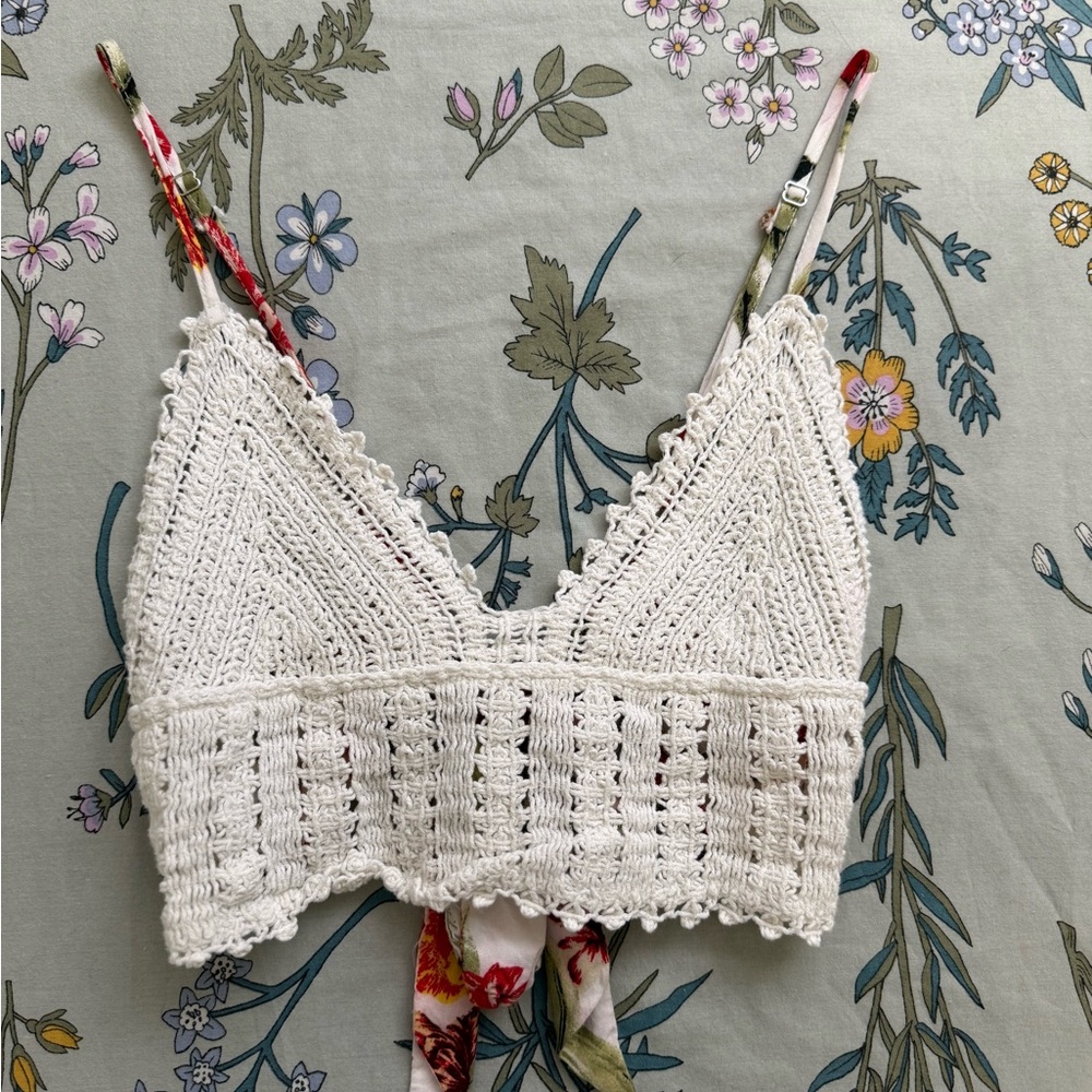 Rue21 Tropical Crochet White Crop Top